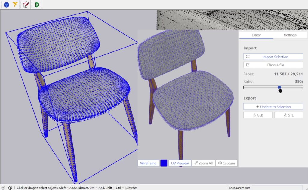 Decimify giảm polygon mô hình ghế ngay trong SketchUp