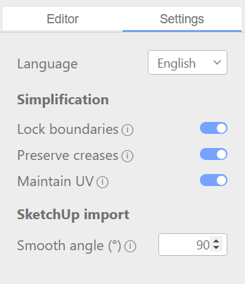 Decimify SketchUp settings panel