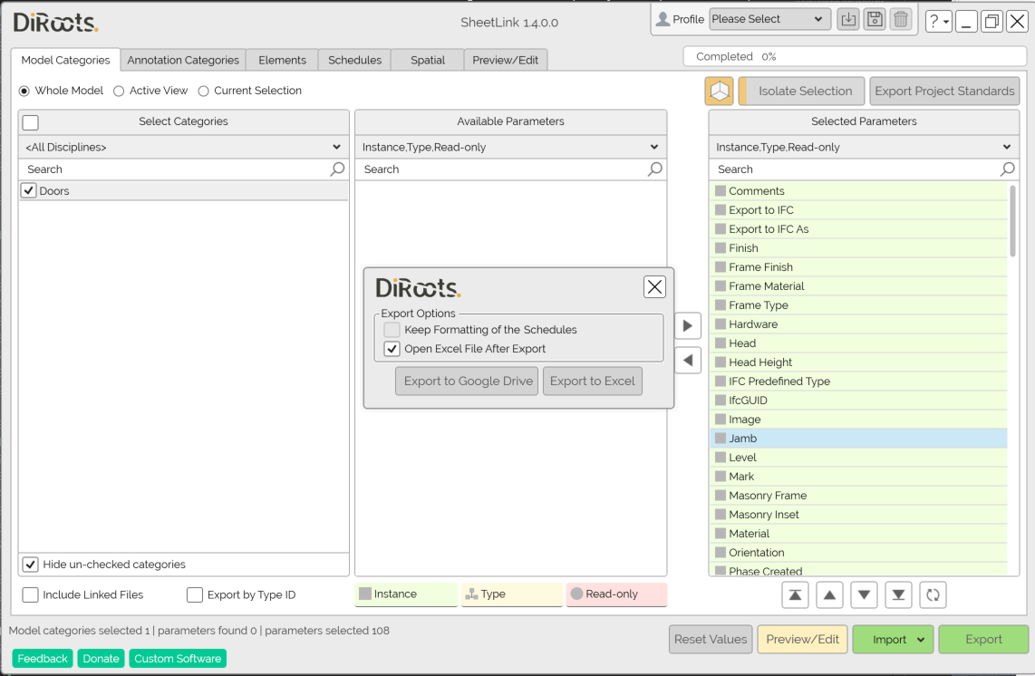 DiRoots SheetLink — Revit to Excel/Sheets workflow and pricing