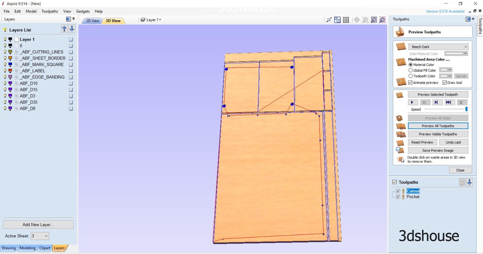 Toolpaths Aspire 3D View