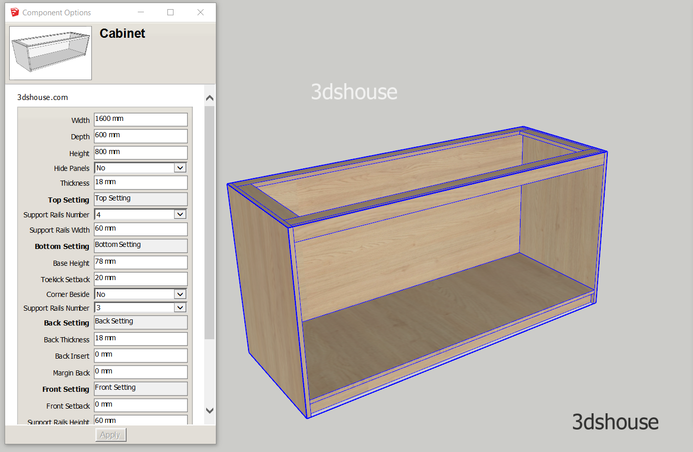 Model Tủ bếp dưới Dynamic Sketchup chuẩn cấu tạo cực xịn