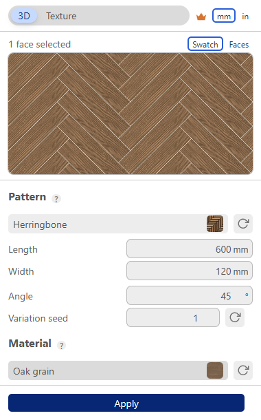 TileUp dialog with TileUp Pro active: a crown next to the 3D and Texture tabs