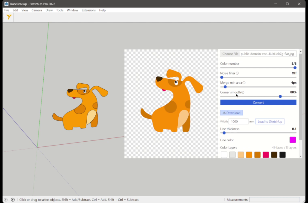 Tracepen converting an image to vector inside SketchUp